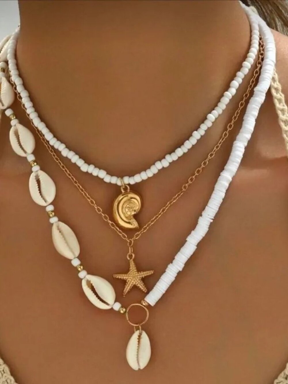 Elegant Shell and Bead Necklace Set R154